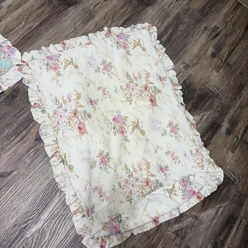 Greenland Home Floral Quilt Throw Blanket W/sham Pink Roses Cottagecore 54x60
